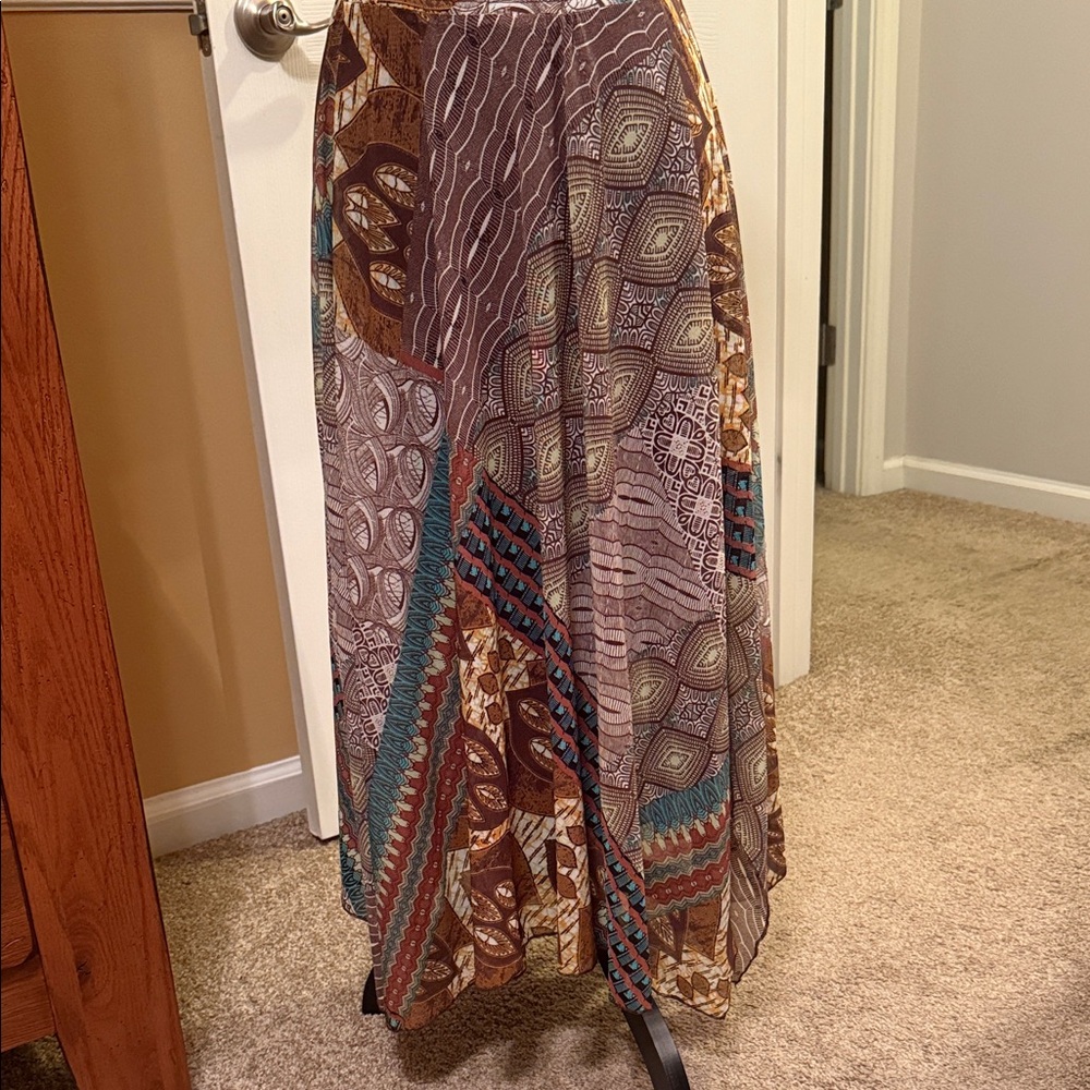 New Directions Earthy Patchwork Maxi Skirt